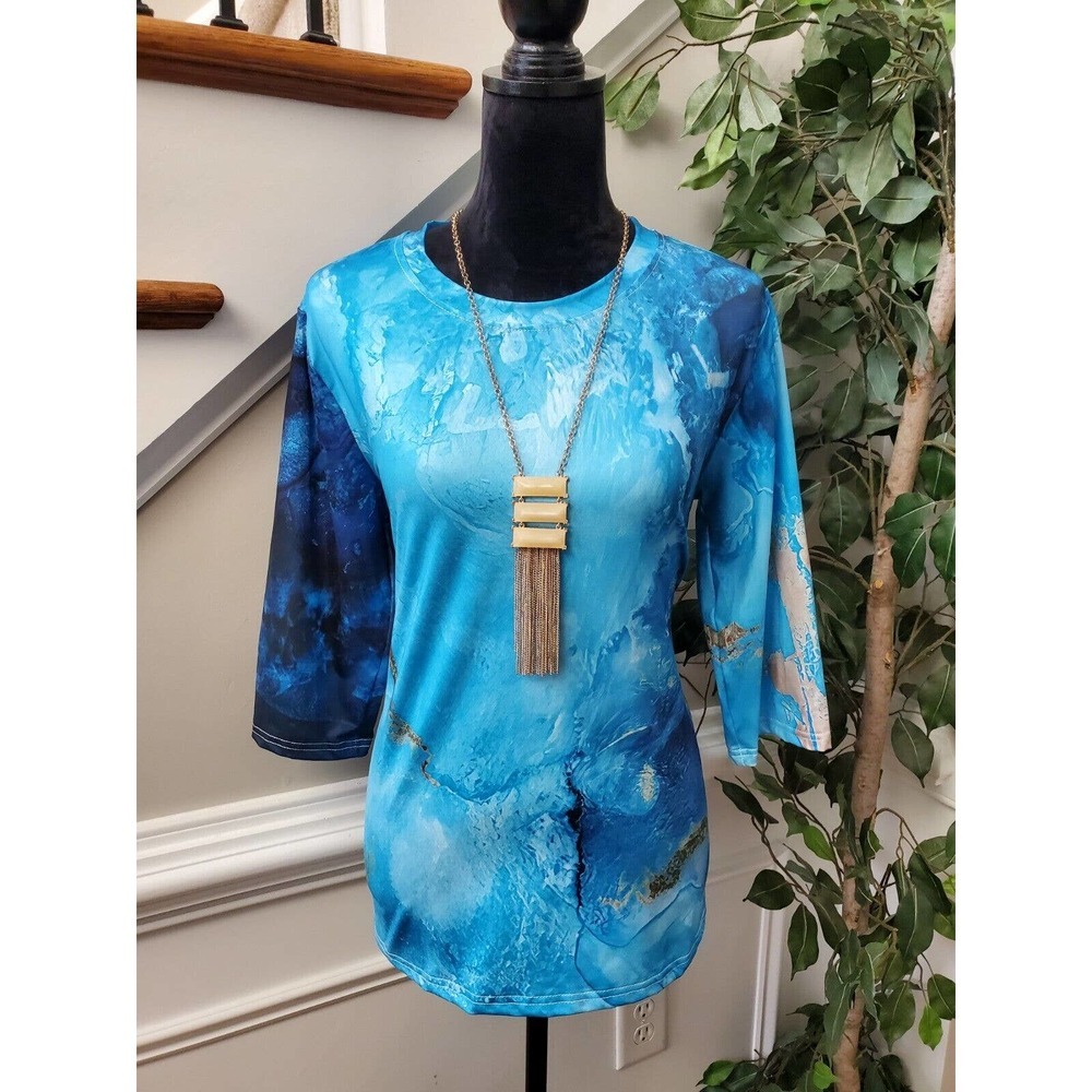 SHEIN Women's Blue Polyester Round Neck Long Sleeve Casual Top Shirt Size Medium